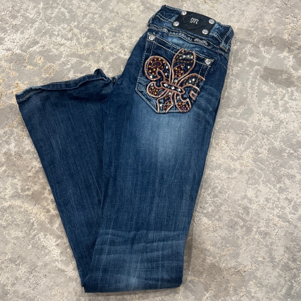Miss Me Dark Blue Boot Cut Jeans with Embellished Pocket
